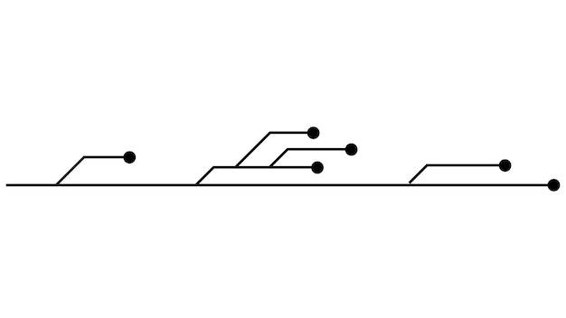 Vector printed circuit board pcb tracks isolated on white background technical clipart with lines and dots at the ends dividers for design vector