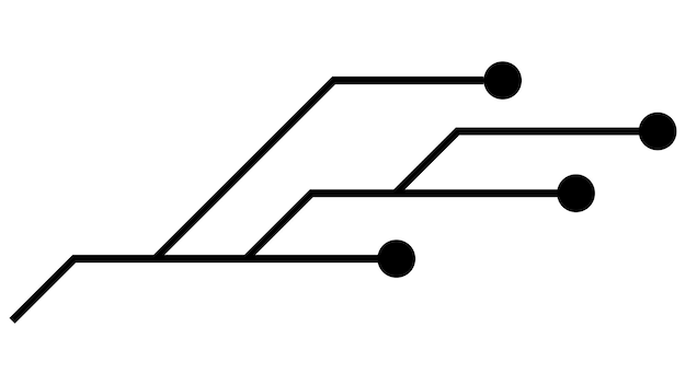 Printed circuit board PCB tracks isolated on white background Technical clipart with lines and dots at the ends Vector design element