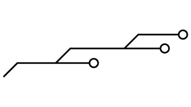 흰색 배경에 분리된 인쇄 회로 기판 PCB 트랙 끝에 선과 링이 있는 기술 클립아트 디자인용 분배기 벡터 디자인 요소