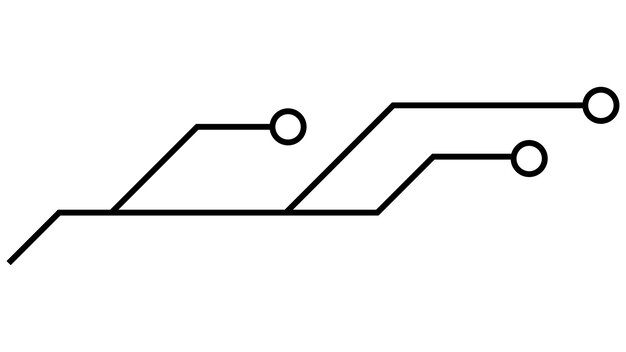 흰색 배경에 격리된 인쇄 회로 기판 PCB 트랙 끝에 선과 고리가 있는 기술 클립 아트 디자인 벡터 디자인 요소용 디바이더