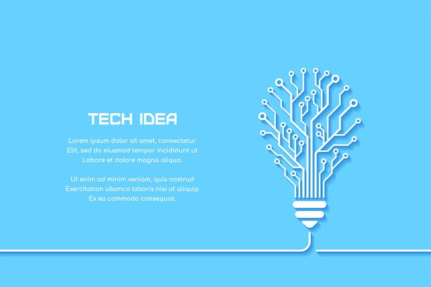 Printed circuit board template with light bulb on blue