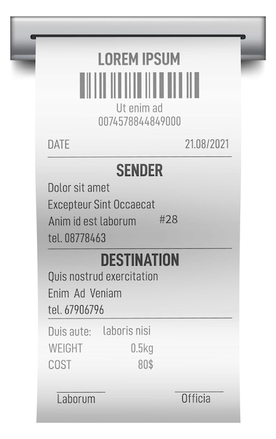 Printed sale checkout receipt mockup realistic paper bill