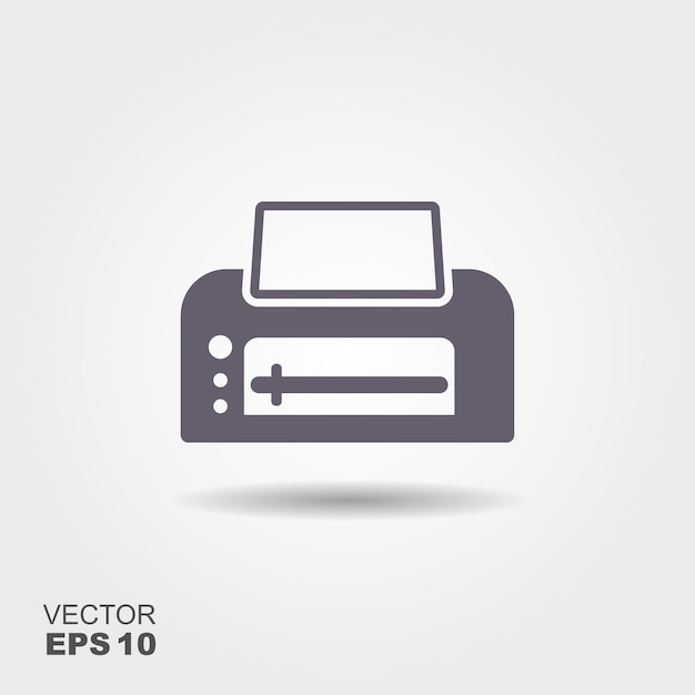 Printer icon in flat style isolated on grey background