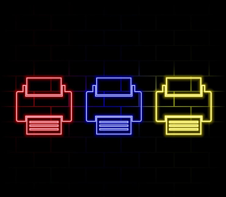Vector printer neon label vector illustration of electronics promotion2