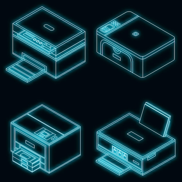 Printer pictogrammenset vector neon