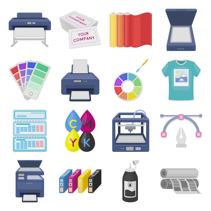 Vector printer van print cartoon ingesteld pictogram.