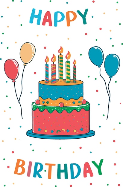 printhappy birthday colorful greeting card with confetti and balloons childrens cute dinosaur greet