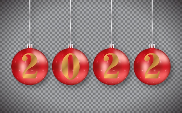 Vector printhappy new year 2022 realistic 3d christmas ball with transparent background