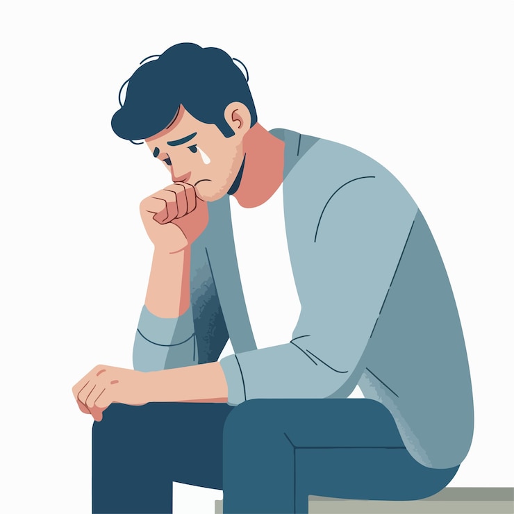 Vector printimage van een man die zich verdrietig voelt met een eenvoudig en minimalistisch plat ontwerp