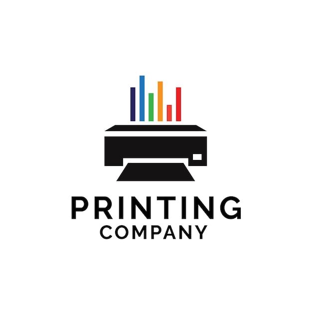 Vector printing company logo design with printer graphics and colorful chart lines illustration