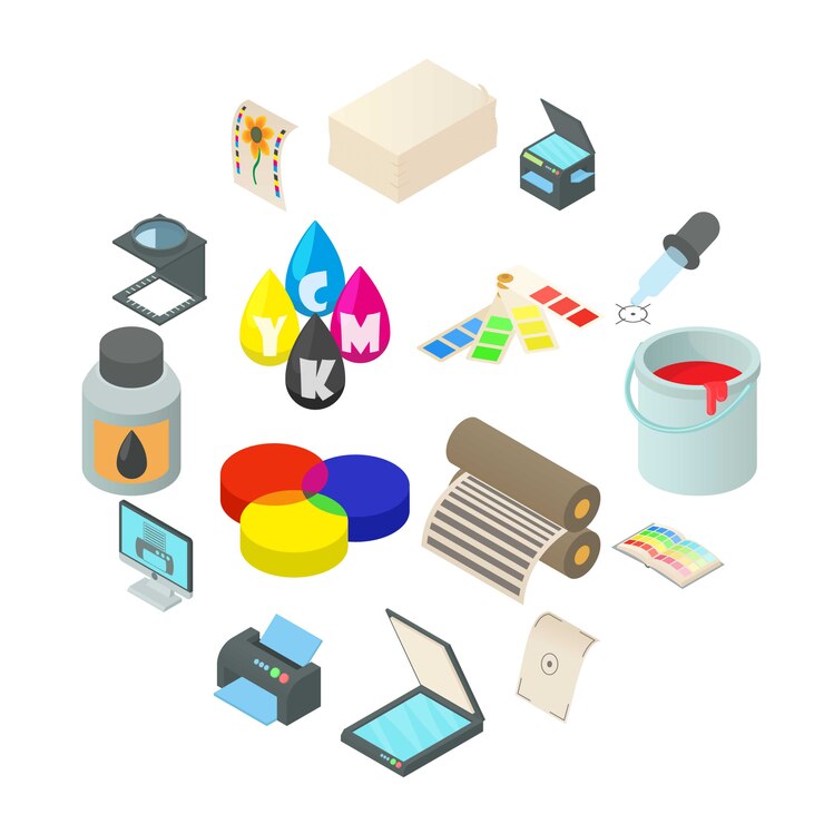 Vector printing icons set, simple style