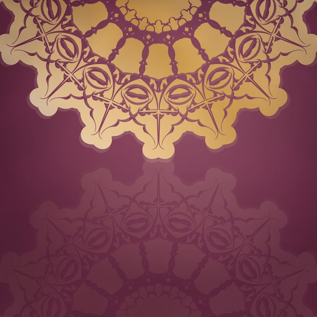Printklare ansichtkaart in bordeauxrode kleur met abstract gouden ornament