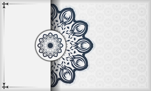 Printklare ontwerpachtergrond met vintage patronen. Witte banner met mandala-ornamenten en plaats onder uw tekst.