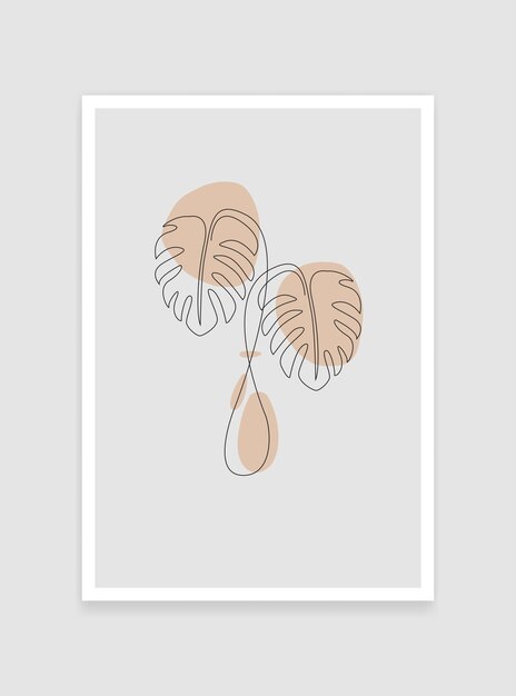 PrintMonstera leaf continuous line art leaf theme abstract line art suitable for wall decoration