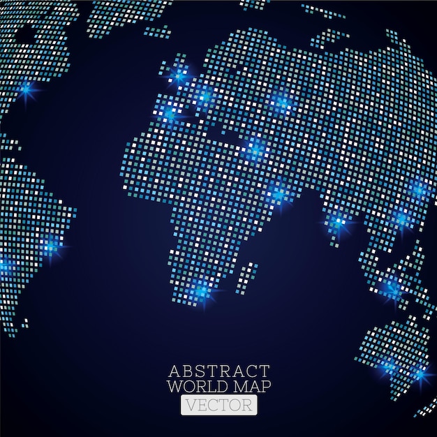 PrintPixel dot wereldkaart met gloeiende locaties Globaal technologieconcept