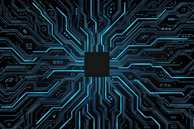 Printplaat achtergrond Futuristische chip processor moederbord op blauwe technische achtergrond