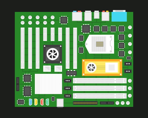 Printplaat. processortechnologie voor elektronische computerhardware. moederbord digitale chip
