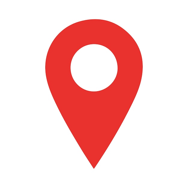 printred map location pin icon with center circle on a white background