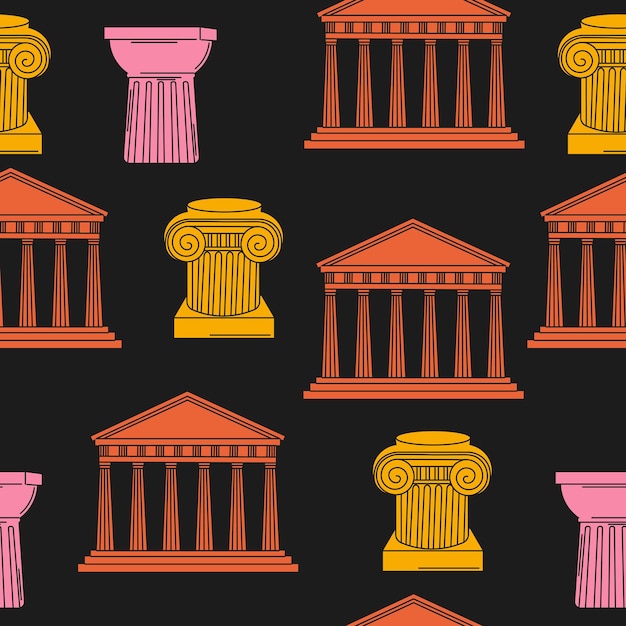 Vector printseamless pattern with antique theater and columns ancient greece