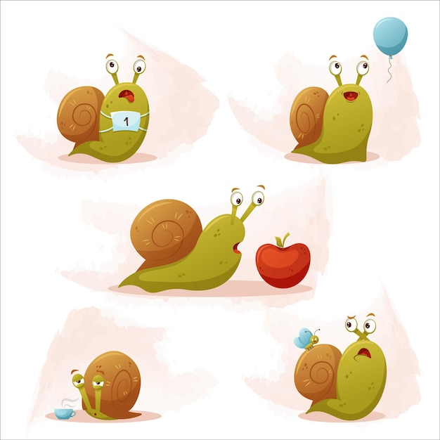 Vector printset of cute cartoon snails vector illustration