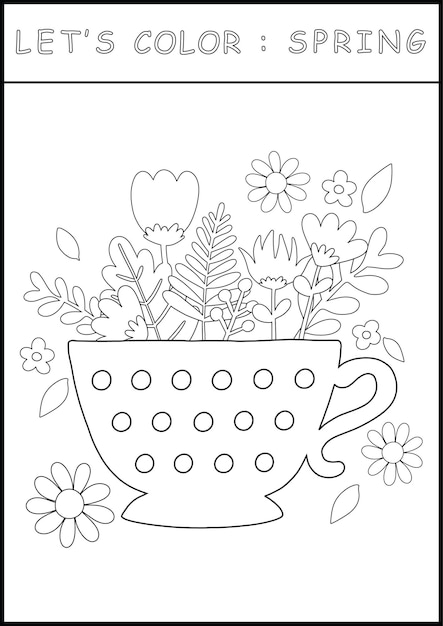 Vector printspring printable worksheet coloring page in black and white outline illustration color and dra