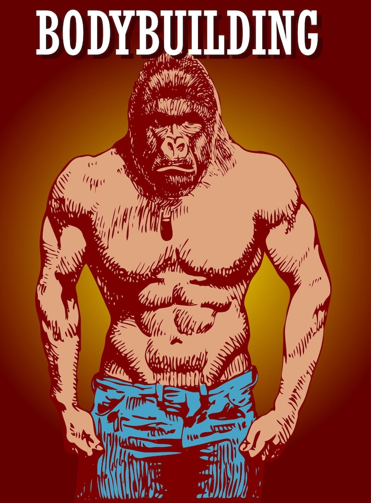 Vector printvector image of bodybuilder athlete as big strong gorilla in artistic style