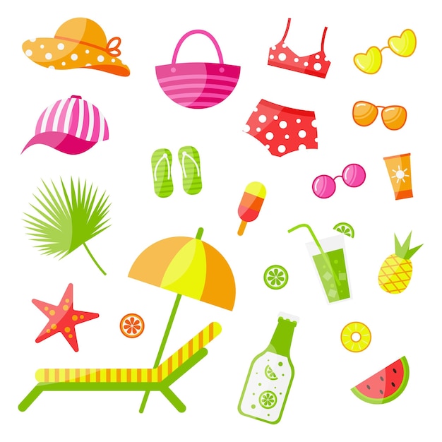 Vector printvector set of beach holiday items