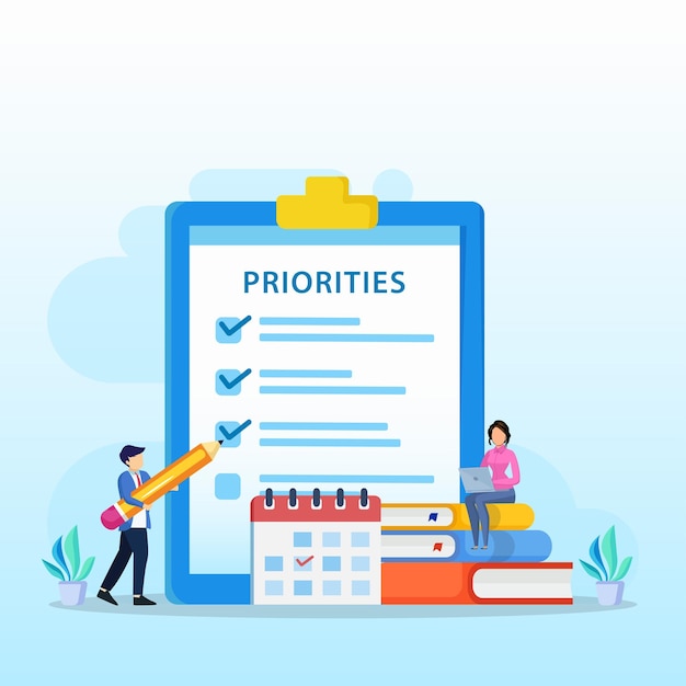 Priorities vector illustration work planning and management to boost your efficiency