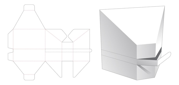 Prism shaped box with zipping die cut template