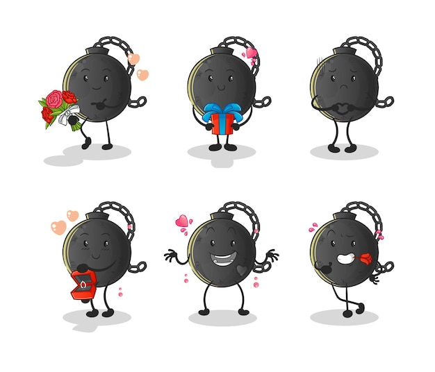 Prison ball love set character. cartoon mascot vector