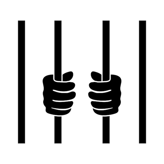 Тюрьма за решеткой Руки силуэт векторная иллюстрация