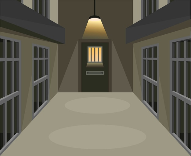 Vector prison cell corridor in dark scene concept in cartoon illustration