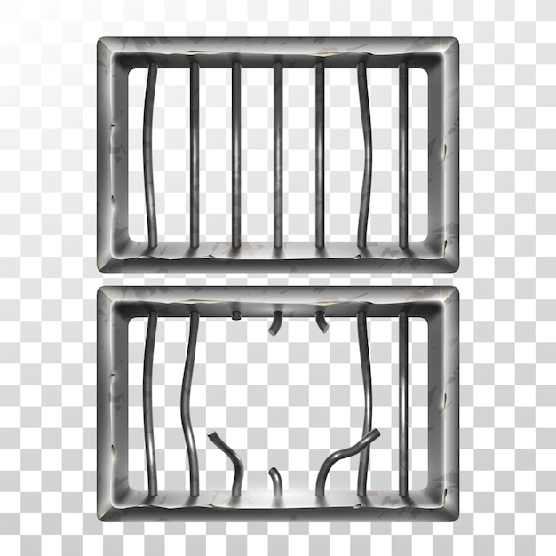 Vector prison window and broken metallic bars set