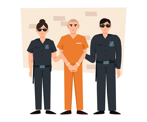 Vector prisoner in orange uniform cope and bandit vector flat illustration