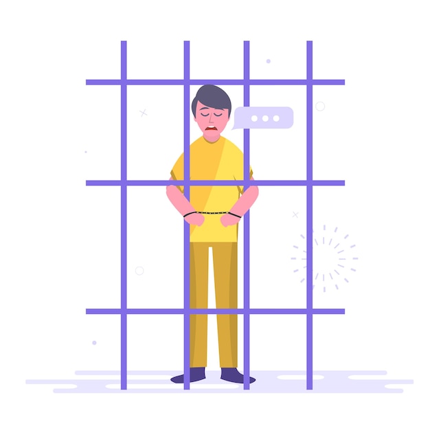 Vector prisoner prison concept prisoner behind bars modern vector illustrationx9