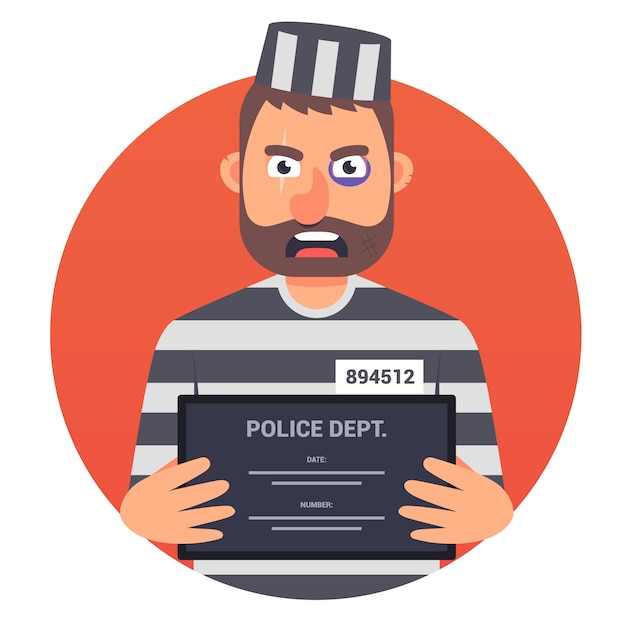 a prisoner with a sign in his hands illustration