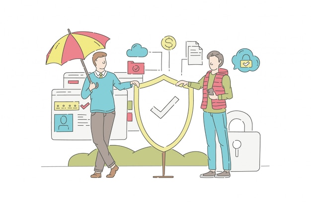 Privacy bescherming illustratie concept. symbool van beveiliging, management, partnerschap.