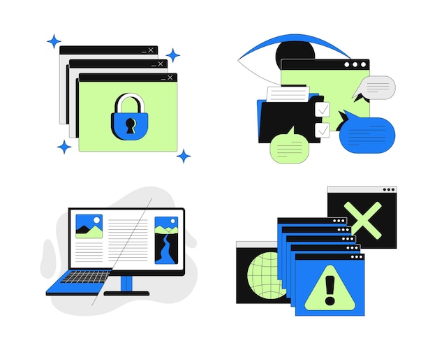 Privacy content management system fouten 2D onboarding ui illustraties set