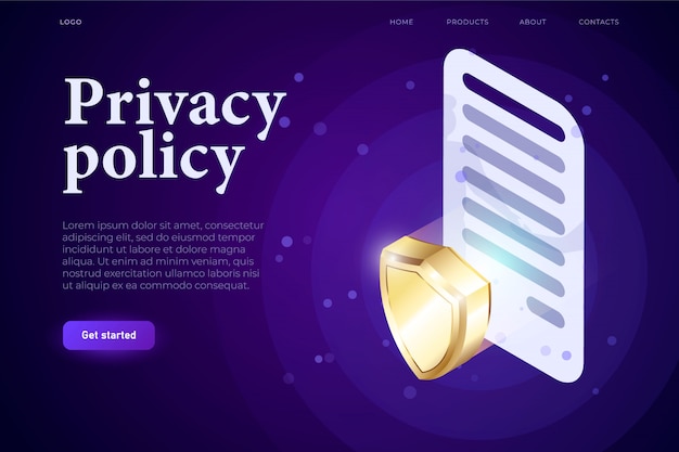 Vettore concetto di illsutration di politica sulla privacy, contratto 3d con il segno e schermo 3d, concetto di protezione. app per siti web isometrica 3d. modello di pagina web di destinazione,