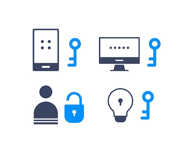 Tecnologia di sicurezza dell'accesso privato icone di prevenzione degli hacker protezione dei gadget