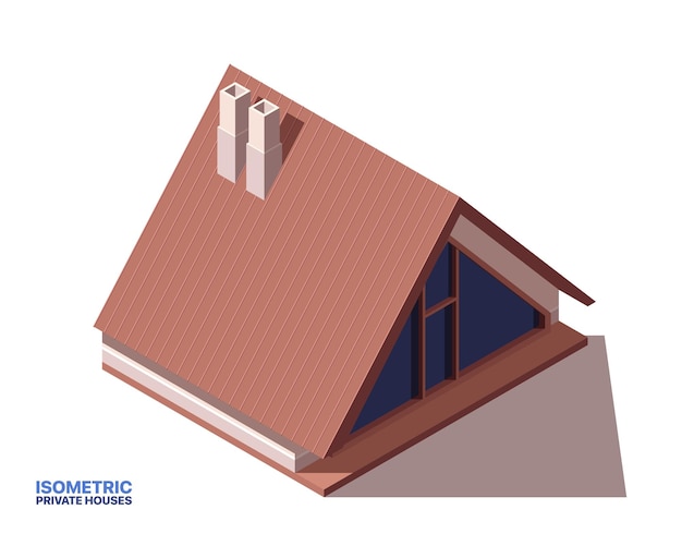 Private house isometric icon contemporary wooden home or triangular hut facade of country building