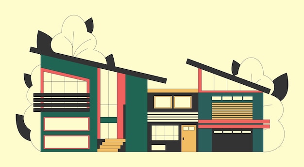 Vector private house sale 2d vector isolated illustration residential buildings flat landscape