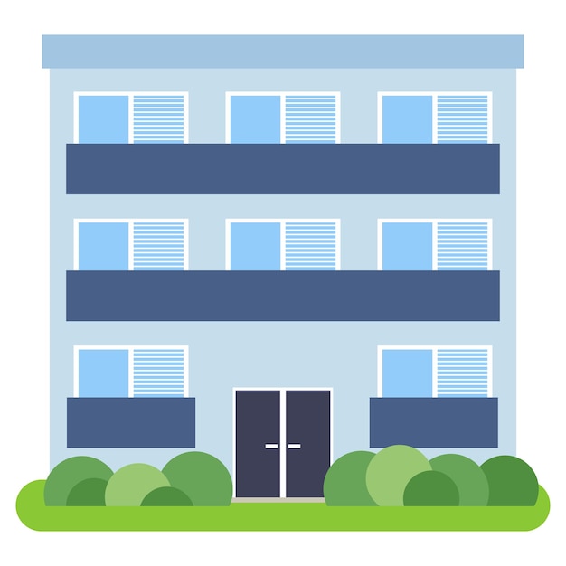 Private house with a blue roof and blue walls on a white background. Vector illustration.