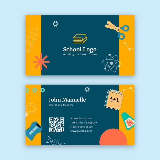 Private school education horizontal business card template