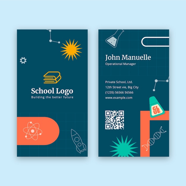 Vector private school education vertical business card template