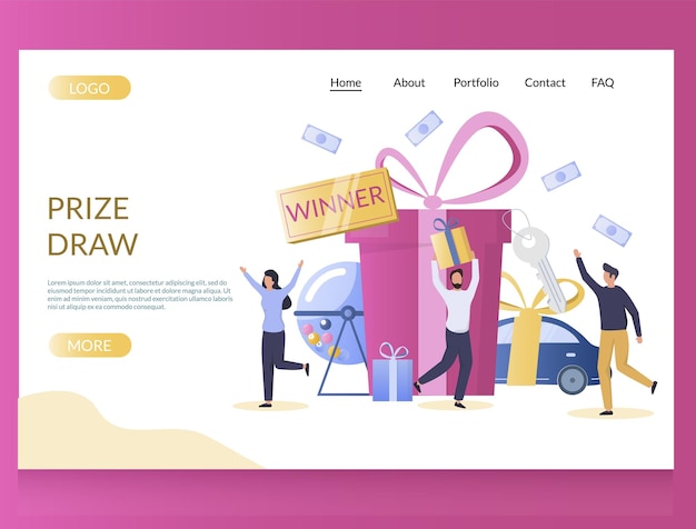 Prize draw vector website landing page design template