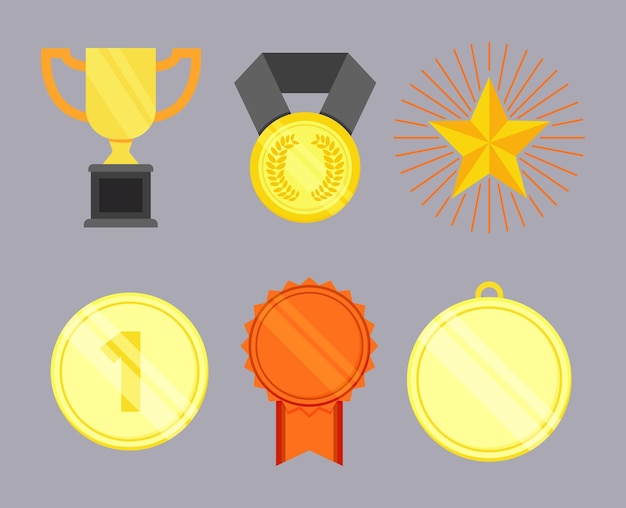 Vector prize medals and trophy icons