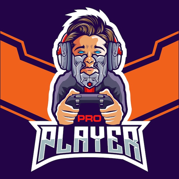 Vector pro esports-gamer met een robotkoplogo-ontwerp