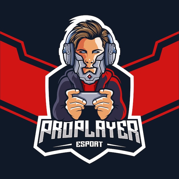 Pro esports-gamer met een robotkoplogo-ontwerp