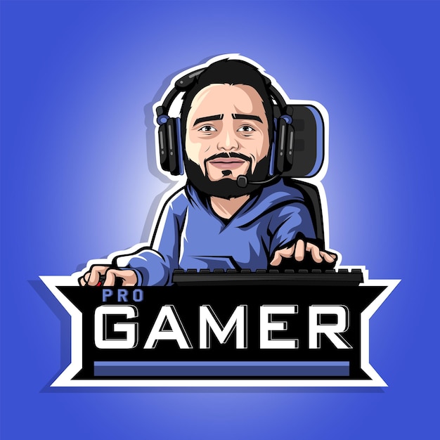 Pro gamer man mascotte esport logo ontwerp